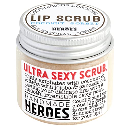 100% Natural Lip Scrub, Vegan Conditioning Coconut Lip Exfoliator - 100% Natural Lip Scrub, Vegan Conditioning Coconut Lip Exfoliator - Gentle Exfoliant, Sugar Lip Polish and Lip Exfoliator Scrubber for Chapped and Dry Lips, 1oz (Coconut Sorbet)