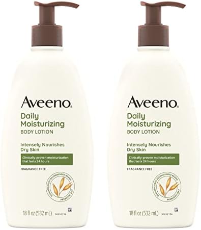 Aveeno Daily Moisturizing Body Lotion with Soothing Prebiotic Oat, Gentle Aveeno Daily Moisturizing Body Lotion with Soothing Prebiotic Oat, Gentle Lotion Nourishes Dry Skin With Moisture, Paraben-, Dye- & Fragrance-Free, Non-Greasy & Non-Comedogenic, 2 x 18 oz