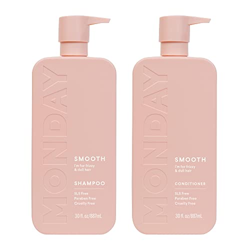 MONDAY HAIRCARE Smooth Shampoo + Conditioner Bathroom Set (2 Pack) MONDAY HAIRCARE Smooth Shampoo + Conditioner Bathroom Set (2 Pack) 30oz Each for Frizzy, Coarse, and Curly Hair, Made from Coconut Oil, Shea Butter, & Vitamin E, 100% Recyclable Bottles