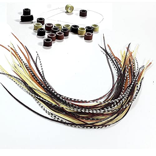 Feather Hair Extensions, 100% Real Rooster Feathers, Long Natural Colors, Feather Hair Extensions, 100% Real Rooster Feathers, Long Natural Colors, 20 Feathers with 20 Micro Beads and 1 Loop Tool Kit By Sexy Sparkles