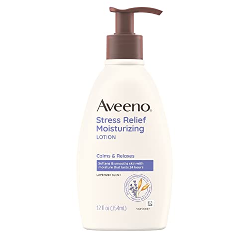 Aveeno Stress Relief Moisturizing Body Lotion with Lavender, Natural Oatmeal Aveeno Stress Relief Moisturizing Body Lotion with Lavender, Natural Oatmeal and Chamomile & Ylang-Ylang Essential Oils to Calm & Relax, 12 fl. oz