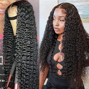 5x5 HD Lace Closure Glueless Wigs Human Hair Pre Plucked 24 Inch Deep Wave 180 Density Wear and Go Human Hair Glueless Closure Wig with Elastic Band Wet and Wavy Curly Wigs for Black Women with Baby Hair Natural Hairline