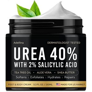 Adellina Urea Cream 40 Percent for Feet, Urea Foot Cream for Dry Cracked Heels Feet Knees Elbows, 40% Urea Foot Repair Lotion with 2% Salicylic Acid, Shea Butter, Tea Tree Oil, Aloe Vera, 5.3 OZ