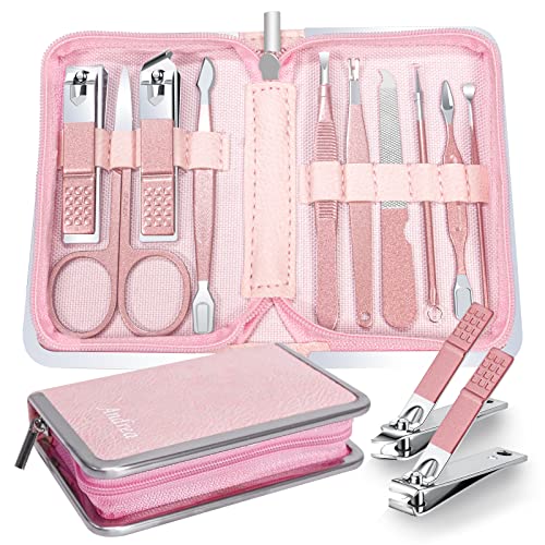 Andrea manicure set professional,10 In 1 manicure kit for women,manicure Andrea manicure set professional,10 In 1 manicure kit for women,manicure set women,nail care kit for women,nail clippers for women,pedicure kit,nail clipper set With Luxury Leather Bag(pink)