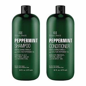 BOTANIC HEARTH Peppermint Oil Shampoo and Conditioner Set - Hair Blooming Formula with Keratin for Thinning Hair - Fights Hair Loss, Promotes Hair Growth-Sulfate Free for Men and Women - 16 fl oz x 2