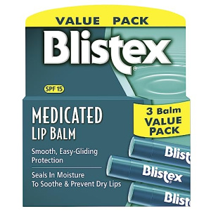 Blistex Medicated Lip Balm, 0.15 Ounce, 3 Count (Pack of 1) Prevent Dryness & Chapping, SPF 15 Sun Protection, Seals in Moisture, Hydrating Lip Balm, Easy Glide Formula for Full Coverage