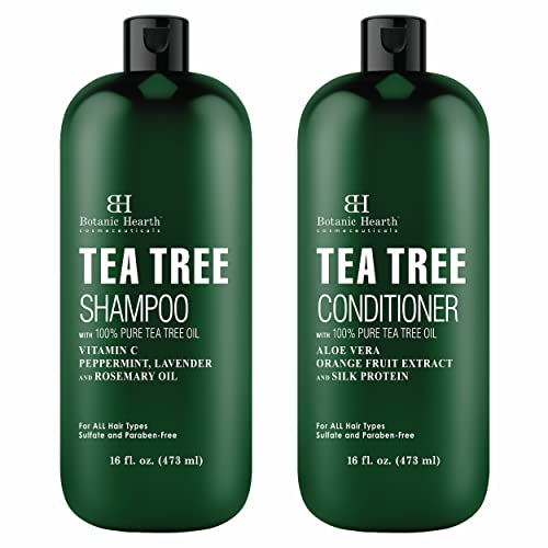 Botanic Hearth Shampoo and Conditioner Set - with 100% Pure Botanic Hearth Shampoo and Conditioner Set - with 100% Pure Tea Tree Oil, for Itchy and Dry Scalp, Sulfate/ Paraben Free - for Men and Women - 16 fl oz each