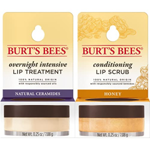 Burts Bees Conditioning Lip Scrub and Overnight Intensive Lip Treatment, With Ceramides, Exfoliates and Hydrates Lips 8 Hours, Natural Origin, 2 Jars, 0.25 oz