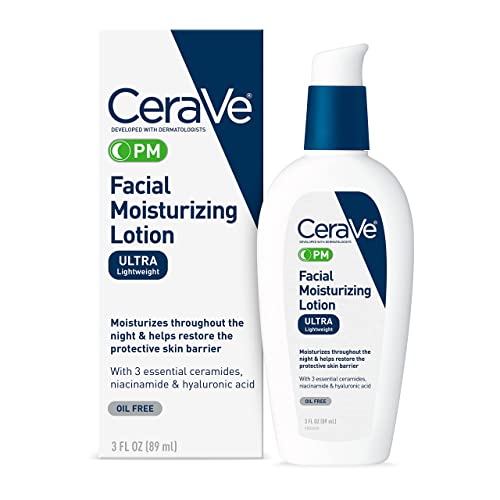CeraVe PM Facial Moisturizing Lotion | Night Cream with Hyaluronic CeraVe PM Facial Moisturizing Lotion | Night Cream with Hyaluronic Acid and Niacinamide | Ultra-Lightweight, Oil-Free Moisturizer for Face | 3 Ounce