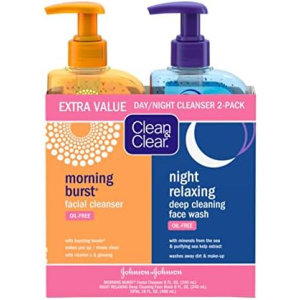 Clean & Clear 2-Pack Day and Night Face Cleanser Citrus Morning Burst Facial Cleanser with Vitamin C and Cucumber, Relaxing Night Facial Cleanser with Sea Minerals, Oil Free & Hypoallergenic Face Wash