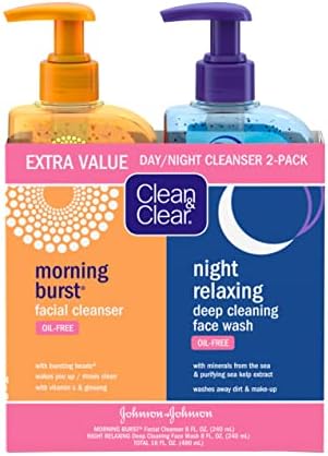 Clean & Clear 2-Pack Day and Night Face Cleanser Citrus Clean & Clear 2-Pack Day and Night Face Cleanser Citrus Morning Burst Facial Cleanser with Vitamin C and Cucumber, Relaxing Night Facial Cleanser with Sea Minerals, Oil Free & Hypoallergenic Face Wash
