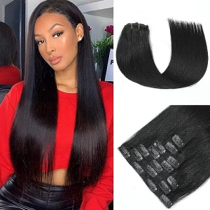 Clip in Hair Extensions Real Human Hair, 20 Inch 85g 7pcs Seamless Clip in Hair Extensions Real Human Hair Clip ins, Remy Human Hair Extensions Invisible Lace Skin Weft Natural Straight Hair for Women (Jet black)