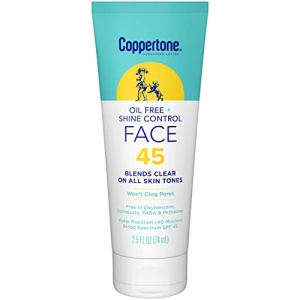 Coppertone Oil Free & Shine Control SPF 45 Face Sunscreen Lotion, Oil Free Face Sunscreen, 2.5 fl. oz.