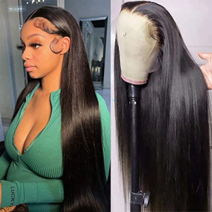 DERRICKRIS Straight Lace Front Wigs Human Hair 13x4 lace Frontal Wig 150% Density Glueless Straight Human Hair Wigs For Women Natural Black 24 Inch