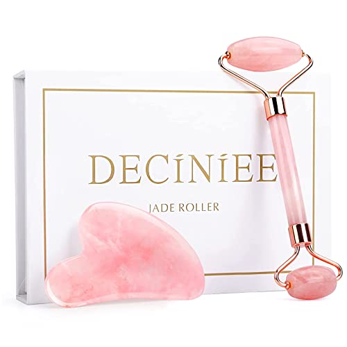 Deciniee Jade Roller and Gua Sha Set - Anti Aging Deciniee Jade Roller and Gua Sha Set - Anti Aging Rose Quartz Face Massager for Eye, Neck - Natural Beauty Skin Care Tools Body Muscle Relaxing Relieve Wrinkles