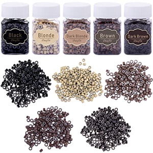 Duufin 2500 Pieces Micro Links Rings Hair Extensions Beads 5.0mm Silicone Lined Beads 5 Colors Micro Links for Women Men Hair Feather Extensions Tool