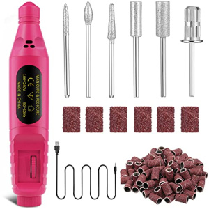 Electric Nail Drill Portable Flawless Salon Nails Kit, Electronic Nail File and Full Manicure and Pedicure Tool, Gifts for Women (Rose Red)