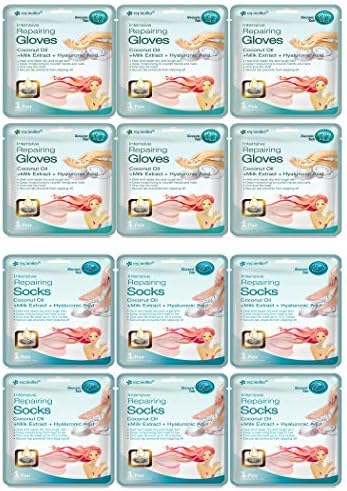Epielle Intensive Repairing Masks for Hand and Foot (Glove & Epielle Intensive Repairing Masks for Hand and Foot (Glove & Socks-12pk) Dry Hand, Dry & Cracked Heel to toe Spa Masks Coconut Oil + Milk Extract,Mothers Day GIfts