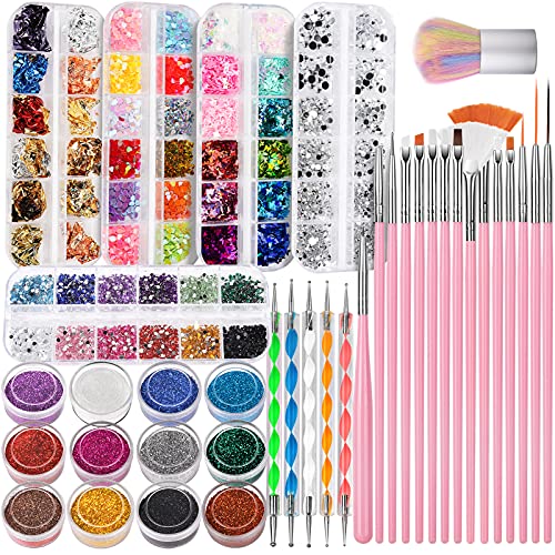 FANDAMEI Nail Art Kit, Nail Design Tools Kit with Nail FANDAMEI Nail Art Kit, Nail Design Tools Kit with Nail Art Brushes, Nail Dotting Tools,Fine Glitter,Nail Butterfly, Nail Heart Glitter Sequins, Nail Foil Flakes, Nail Art Rhinestones, Nail Dust Brush