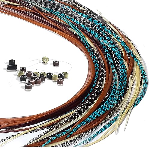 Feather Hair Extensions, 100% Real Rooster Feathers, 20 Long Thin Feather Hair Extensions, 100% Real Rooster Feathers, 20 Long Thin Loose Individual Feathers Plus 20 Beads and Loop Tool Kit, By Sexy Sparkles