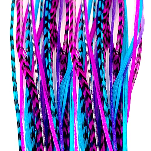 Feather Hair Extensions, 100% Real Rooster Feathers, Long Pink, Purple, Feather Hair Extensions, 100% Real Rooster Feathers, Long Pink, Purple, Blue Colors, 20 Feathers with 20 Silicone Microlinks and loop tool