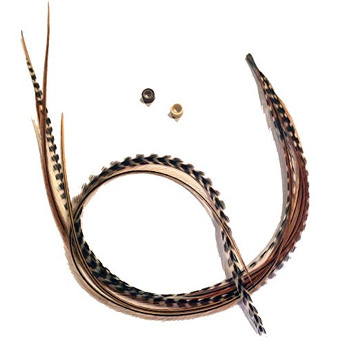 Feather Hair Extensions in Grizzly/Ginger with Browns and Beige - "Feather Hair Extensions in Grizzly/Ginger with Browns and Beige - Bonded Set of 5 Feathers - 5-7 Inches Long"