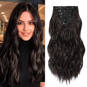 Fliace Clip in Hair Extensions, 6 PCS Natural & Soft Hair & Blends Well Hair Extensions, Dark Brown Long Wavy Hairpieces(20inch, 6pcs, Dark Brown)