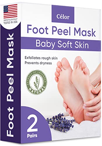 Foot Peel Mask (2 Pairs) - Foot Mask for Baby Foot Peel Mask (2 Pairs) - Foot Mask for Baby Soft Skin - Remove Dead Skin, Dry, Cracked Feet & Callus, Foot Spa, Made with Lavender Extract & Aloe Vera Extract for Women and Men Feet Peeling Mask Exfoliating