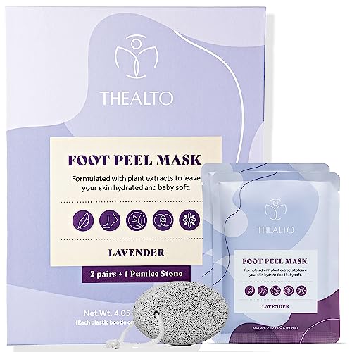Foot Peel Mask with Pumice Stone, 2 Pack - For Foot Peel Mask with Pumice Stone, 2 Pack - For Dry, Cracked and Calloused Feet - Lavender Scent - With Plant Extract for Baby Soft Feet - Home Spa Treatment