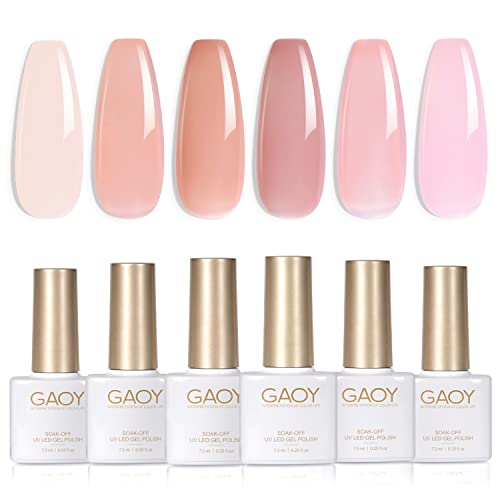 GAOY Jelly Nude Pink Gel Nail Polish Set of 6 GAOY Jelly Nude Pink Gel Nail Polish Set of 6 Transparent Colors Sheer Gel Polish Kit
