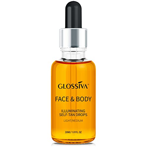 Glossiva Self Tanner drops for Face and Body Self Tanning Glossiva Self Tanner drops for Face and Body Self Tanning Drops,30ml Natural Sunless Tanning drops for Perfect Golden Glow - Vegan, Friendly & Cruelty Free