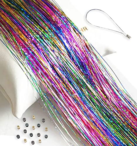 Hair Tinsel Strands, Rainbow Glitter Feather Extensions, Silk Tensil Fairy Hair Tinsel Strands, Rainbow Glitter Feather Extensions, Silk Tensil Fairy Hair Tensile Pack (Rainbow Tinsel Pack)