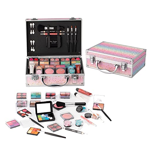 Hot Sugar Makeup Kit for Teenager Girls - Full Starter Hot Sugar Makeup Kit for Teenager Girls - Full Starter Cosmetics Set with Eye Shadow Lip Balm Blush Lip Gloss Brush Lip Pencil Eye Pencil and Mirror (Rainbow)