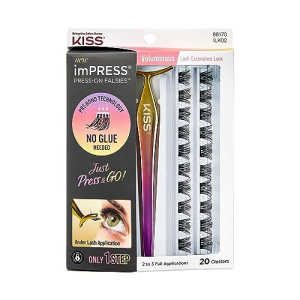 KISS imPRESS Press-On Falsies Eyelash Clusters Kit, Voluminous, Black, No Glue Needed, Fuss Free, Invisible Band, Natural, 24 Hours, No Damage, No Sticky Residue, Flawless, Quick & Easy | 20 Clusters