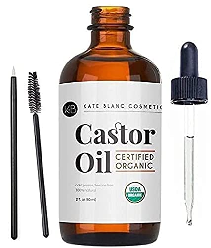 Kate Blanc Cosmetics Castor Oil (2oz), USDA Certified Organic, 100% Kate Blanc Cosmetics Castor Oil (2oz), USDA Certified Organic, 100% Pure, Cold Pressed, Hexane Free Stimulate Growth for Eyelashes, Eyebrows, Hair. Skin Moisturizer & Hair Treatment Starter Kit