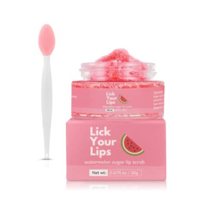 Lick Your Lips Watermelon Sugar Lip Scrub for Dry, Cracked and Dark Lips – Organic Lip Scrubs Exfoliator and Moisturizer with Lip Brush – Vegan, Cruelty-Free Lip Care Product (20g)