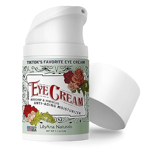 LilyAna Naturals Eye Cream for Dark Circles and Puffiness, Under LilyAna Naturals Eye Cream for Dark Circles and Puffiness, Under Eye Cream for Wrinkles and Bags, Anti Aging Eye Cream helps Improve Dryness; for Sensitive Skin - Rosehip and Hibiscus Botanicals - 1.7 oz - Made in USA