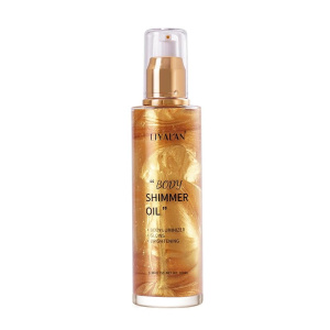Liyalan Shimmer Body Oil Rose Gold 4 Color Bronze Face Brighten Glow Pearl Highlighter Illuminator Body Makeup Shine Glitter Gold Liquid Taning(3.38 Fl Oz/#02)
