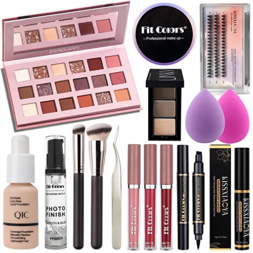 Lookmee All In One Makeup Kit, Makeup Kit for Women Lookmee All In One Makeup Kit, Makeup Kit for Women Full Kit, Full Makeup Essential Starter Kit for Beginners or Pros, 18 Colors Naked Eyeshadow Palette Nude Face Primer, Makeup Brush, Makeup Sponge, Eyebrow Powder, Winged Eyeliner Stamp (SetA)