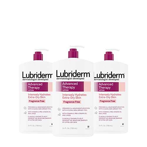 Lubriderm Advanced Therapy Fragrance-Free Moisturizing Lotion with Vitamins E and Lubriderm Advanced Therapy Fragrance-Free Moisturizing Lotion with Vitamins E and Pro-Vitamin B5, Intense Hydration for Extra Dry Skin, Non-Greasy Formula, Pack of Three, 3 x 24 fl. oz