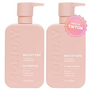 MONDAY HAIRCARE Moisture Shampoo + Conditioner Set (2 Pack) 12oz Each, Dry, Coarse, Stressed, Coily & Curly Hair, Made from Coconut Oil, Rice Protein, Shea Butter, & Vitamin E, 100% Recyclable Bottles