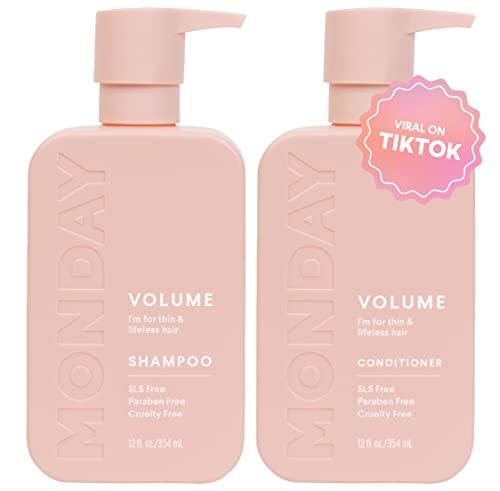 MONDAY HAIRCARE Volume Shampoo + Conditioner Set (2 Pack) 12oz MONDAY HAIRCARE Volume Shampoo + Conditioner Set (2 Pack) 12oz Each for Thin, Fine, and Oily Hair, Made from Coconut Oil, Ginger Extract, & Vitamin E, 100% Recyclable Bottles