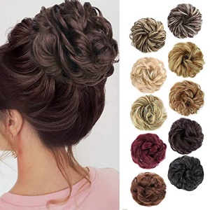 MORICA 1PCS Messy Hair Bun Hair Scrunchies Extension Curly Wavy Messy Synthetic Chignon for women Updo Hairpiece (8#(Medium chestnut Brown))