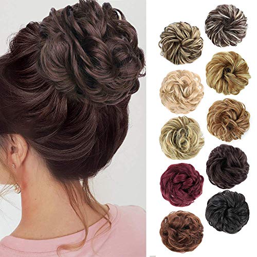 MORICA 1PCS Messy Hair Bun Hair Scrunchies Extension Curly Wavy MORICA 1PCS Messy Hair Bun Hair Scrunchies Extension Curly Wavy Messy Synthetic Chignon for women Updo Hairpiece (8#(Medium chestnut Brown))