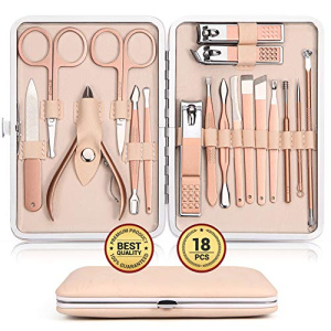 Manicure Set,18 In 1 Ultra Sharp Sturdy Nail Clippers Sets,Manicure Kit for Men and Women,Professional Nail Care Tools for Fingernails & Toenails,Pedicure Kit with Portable Stylish Case(Rose Gold)