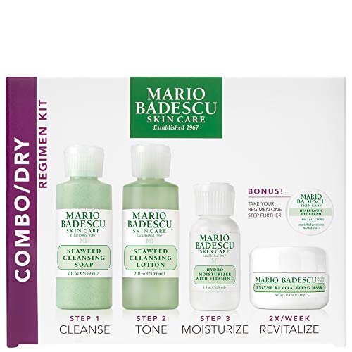 Mario Badescu Combo/Dry Regimen 5 Piece Kit, Skincare Gift Set Mario Badescu Combo/Dry Regimen 5 Piece Kit, Skincare Gift Set Includes Seaweed Cleansing Soap, Seaweed Cleansing Lotion, Hydro Moisturizer, Enzyme Revitalizing Mask, and Hyaluronic Eye Cream