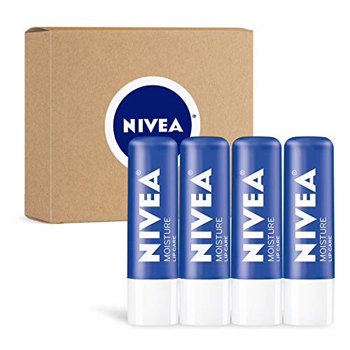 NIVEA Moisture Lip Care, Lip Balm Stick with Shea Butter, NIVEA Moisture Lip Care, Lip Balm Stick with Shea Butter, Jojoba Oil and Avocado Oil, 0.17 Oz, Pack of 4