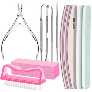 Nail Care Tool Kit, FANDAMEI Nail Files 100/180, Buffer Block, Cuticle Nippers, Cuticle Pusher, Cuticle Peeler, Nail Lifter for Ingrown Toenails, Toenail File, Nail Brush, for Manicure and Pedicure