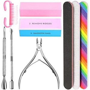Nail File and Buffer- 3pcs Double Sided Nail File, Rectangular Nail Buffer, Buffer Block Sponge Polished, Nail Brush, Come with Cuticle Nipper and Pusher, Perfect Manicure Tool Kit for Shiny Nail
