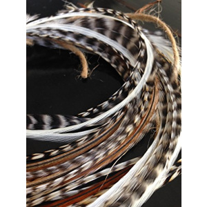 New Bohemian 13 pc Kit 6"-11" Feather Hair Extensions Kit 6 Long NATURAL Genuine Single Feathers & Variety of Micro Beads & Hook Tool (Colors Will Be Chosen Randomly)